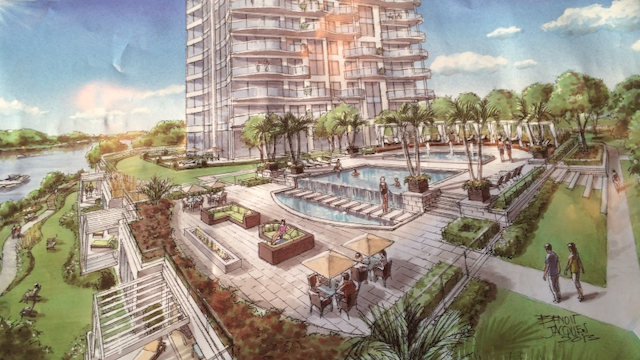 Architectural rendering of the courtyard and pool
