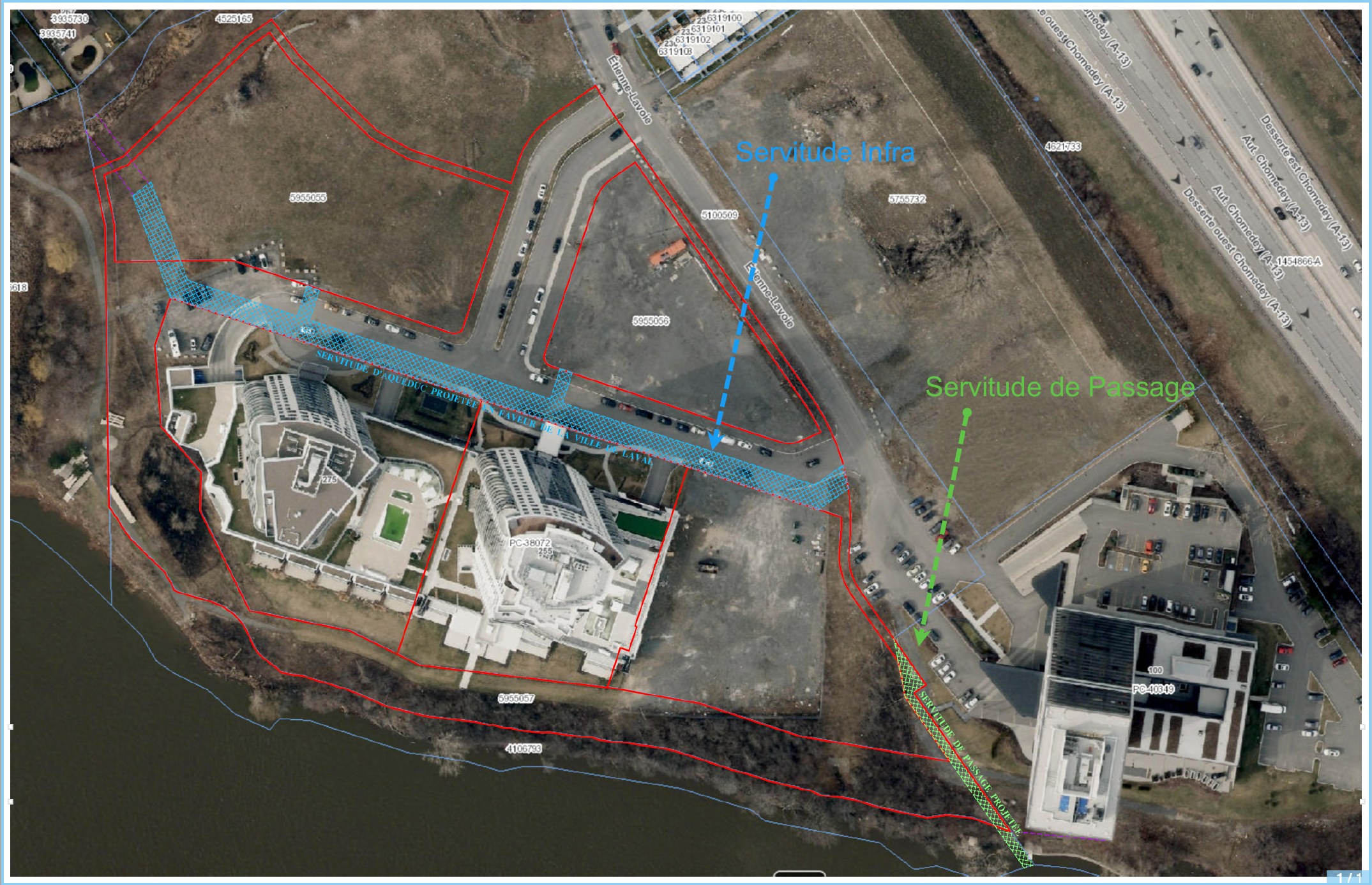 Satellite plan showing the infrastructure servitude and reduced pedestrian right of passage at Aquablu