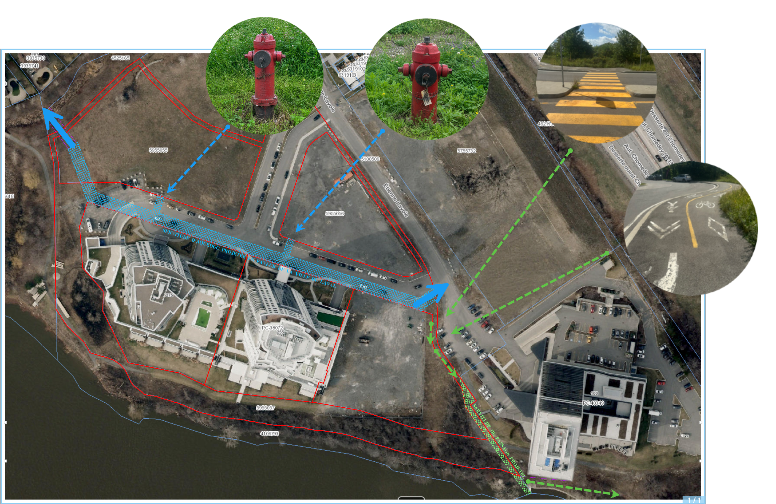 Annotated aerial overview of the proposed aqueduct and right-of-passage servitudes at Aquablu